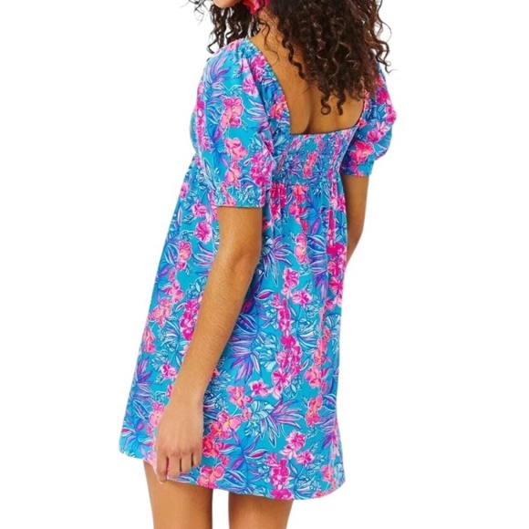 Lilly Pulitzer Orchid Oasis Delaney Dress Pleated Puff Sleeve Sundress - Picture 3 of 16